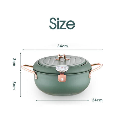 Japanese Deep Frying Pot with Thermometer Non-stick Tempura Fryer Pan 24m Green
