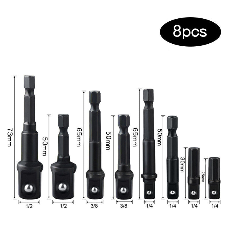 Drill Socket Adapter Set Impact Nut Driver Hex Extension Bit 1/4" 3/8" 1/2" 12Pc