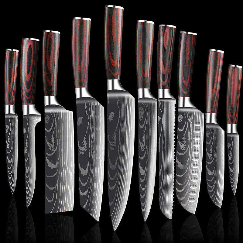 8 PCS Kitchen Knives Set Stainless Steel Japanese Damascus Pattern Chef Knife