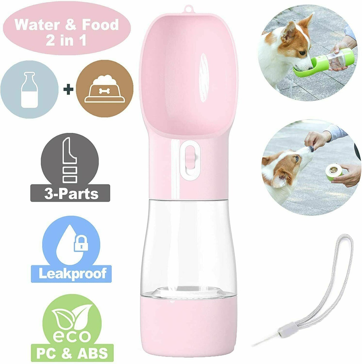 1X 2 IN 1 Portable Water/Food Feeder Bottle Pet Dog Cat Puppy Dispenser Travel