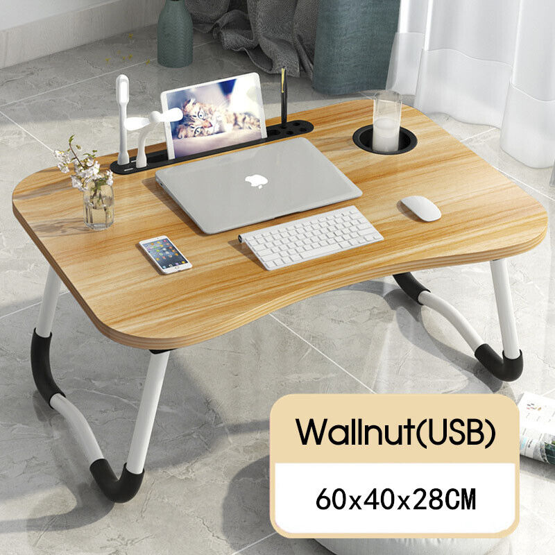 Laptop Bed Table Foldable Lap Standing Desk with Cup Slot for Indoor/Picnic Tray
