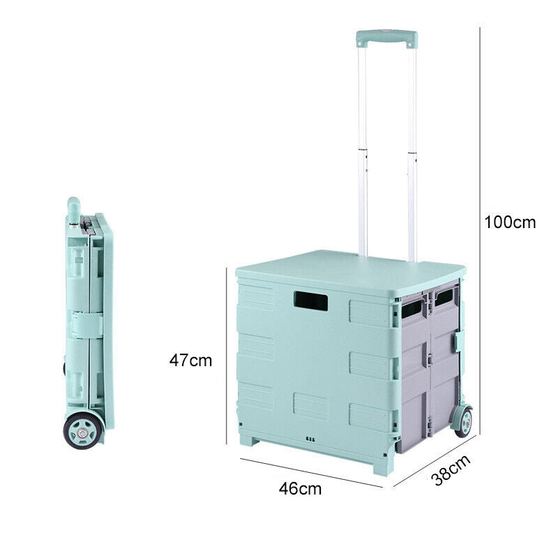 Shopping Trolley Cart Foldable Camping Cart Grocery Basket 360° Wheels with Lid