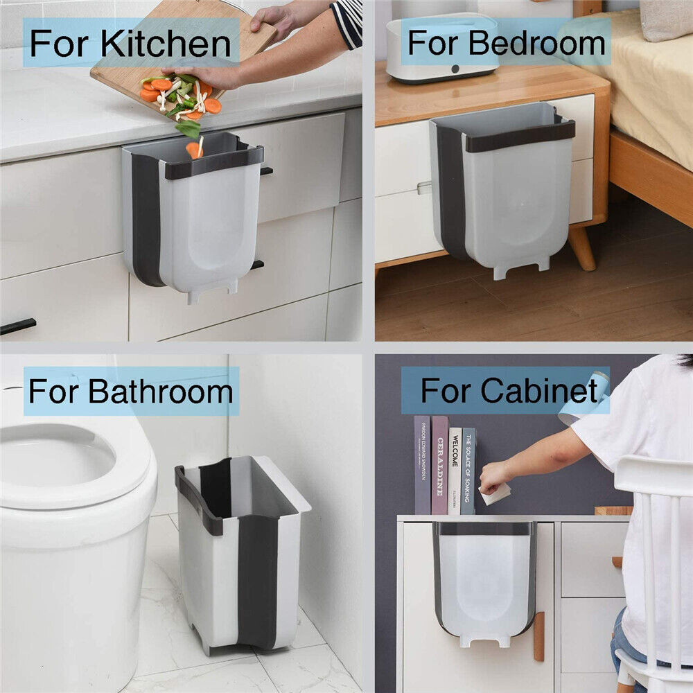 9L Foldable Hanging Trash Can Kitchen Cabinet Door Waste Bin Cupboard Basket AU
