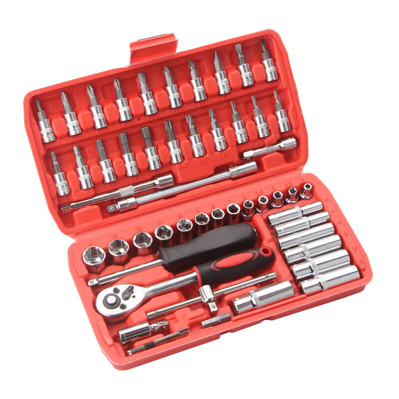 53PCS Deep Socket Set Metric Wrench CRV 1/4" Drive Flexiable Extension Bar Tools