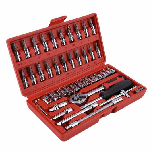 46pcs Socket Wrench Set CRV 1/4" Drive Metric Flexiable Extension Bar Truck Case