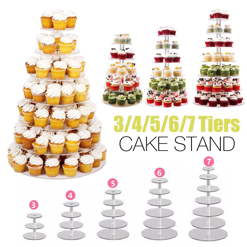 Acrylic Clear Round Cupcake Cake Stand Birthday Wedding Party 3/4/5Tier