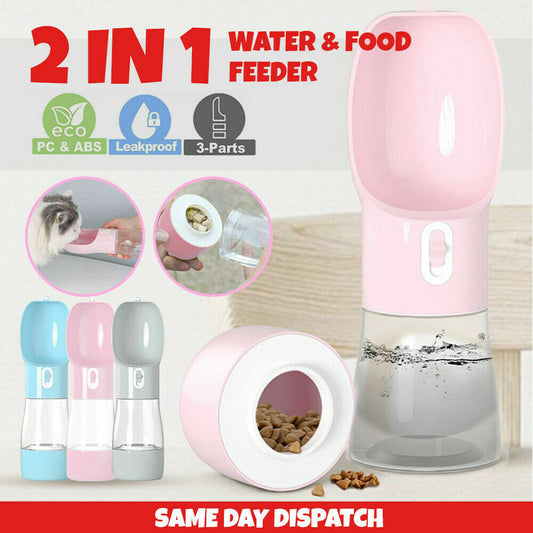 1X 2 IN 1 Portable Water/Food Feeder Bottle Pet Dog Cat Puppy Dispenser Travel