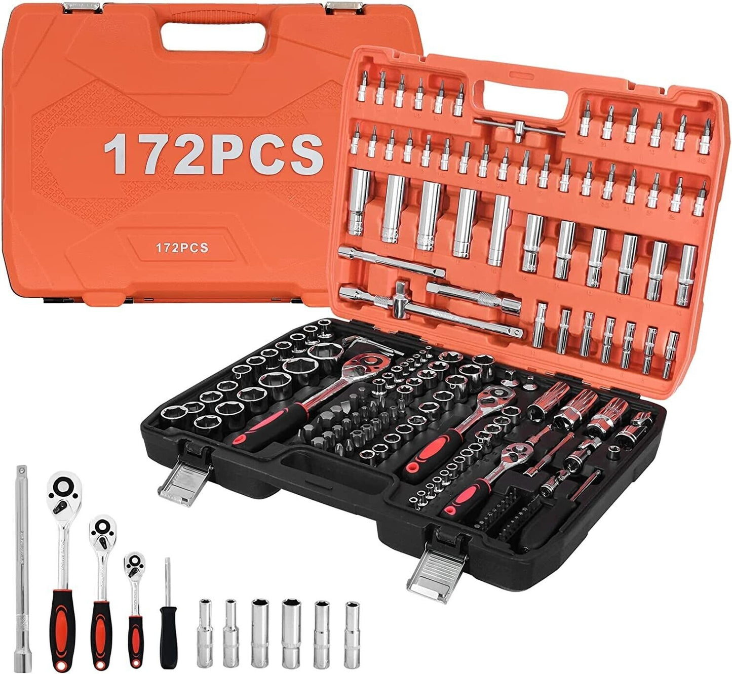 Ratchet Spanner Socket Set 1/2" 1/4" 3/8" Tool Kit Wrench Toolbox 172 Pcs
