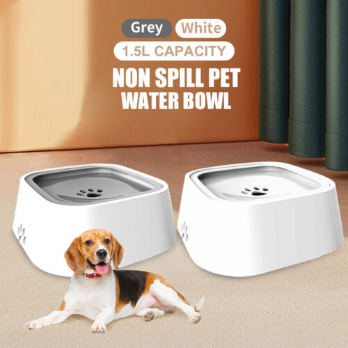 1.5L Pet Dog Cat Water Bowl No Spill Slow Feeder Dispenser Dust Free Non-Skip