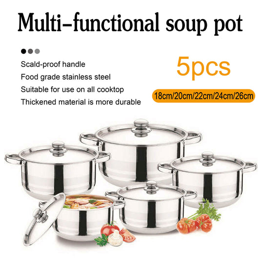 5pcs Stainless Steel Stock Pot with Lid Cooking Kitchen Cookware Stockpot Set