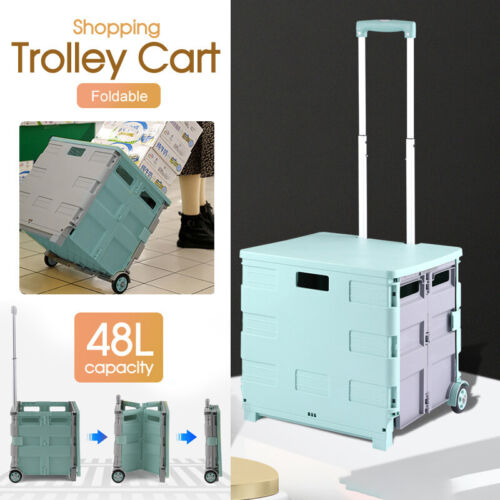 Shopping Trolley Cart Foldable Camping Cart Grocery Basket 360° Wheels with Lid