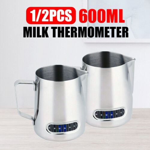 1/2X Stainless Steel 600ml Jug Pitcher Thermometer Coffee Espresso Milk Frothing