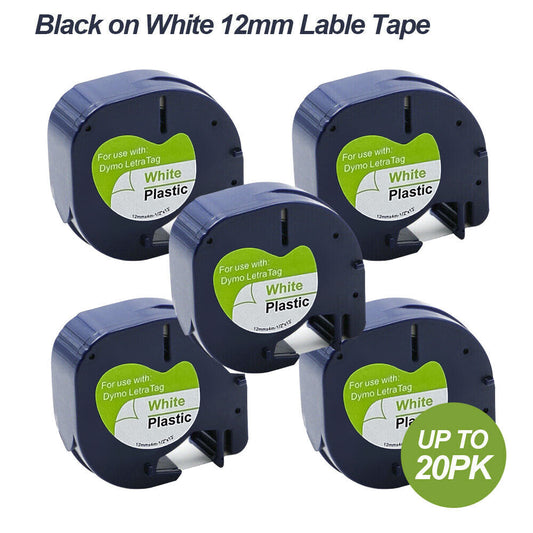 20PK Compatible Dymo LetraTag Refills 91331 Plastic Label Tape LT-100H 12mm x 4m