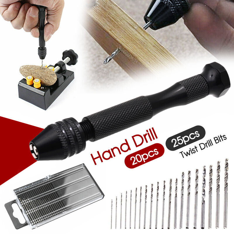 20/25PCS Mini hand drill Vise Hand Bits Twist Woodworking Set Precision Pin ausell