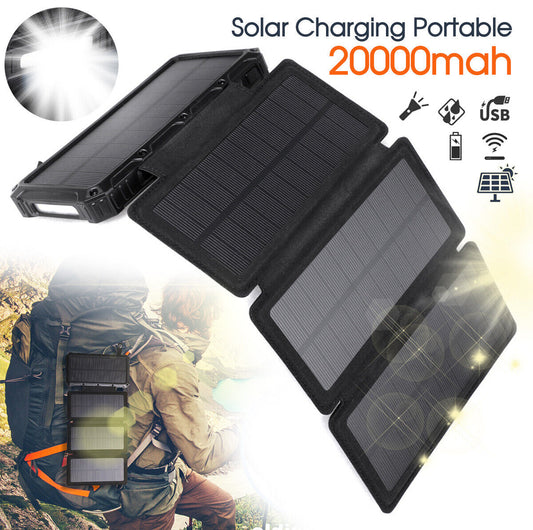 Solar Charging Portable 20000mAh QI Wireless Power Bank Folding panel For Phone