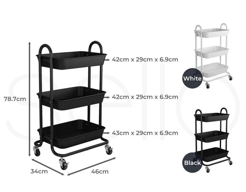 Levede 3 Tiers Kitchen Storage Trolley Cart Steel Rack Shelf Organiser Wheels