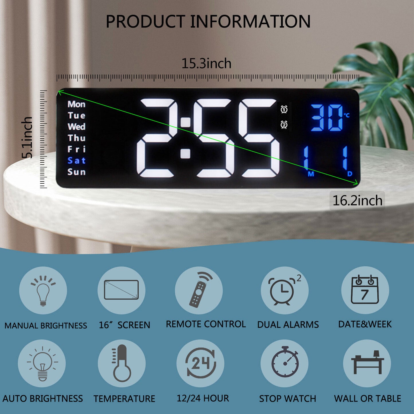 LED Large Big Jumbo Wall Desk Clock Digital Display With Calendar Temperature AU