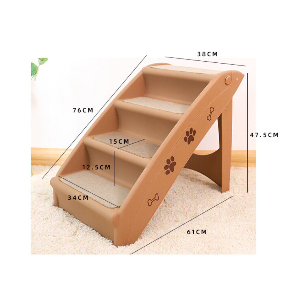 Pet Stairs 3 Steps Portable Cat Dog Ladder w/ Washable Ramp Climb For Pup Play