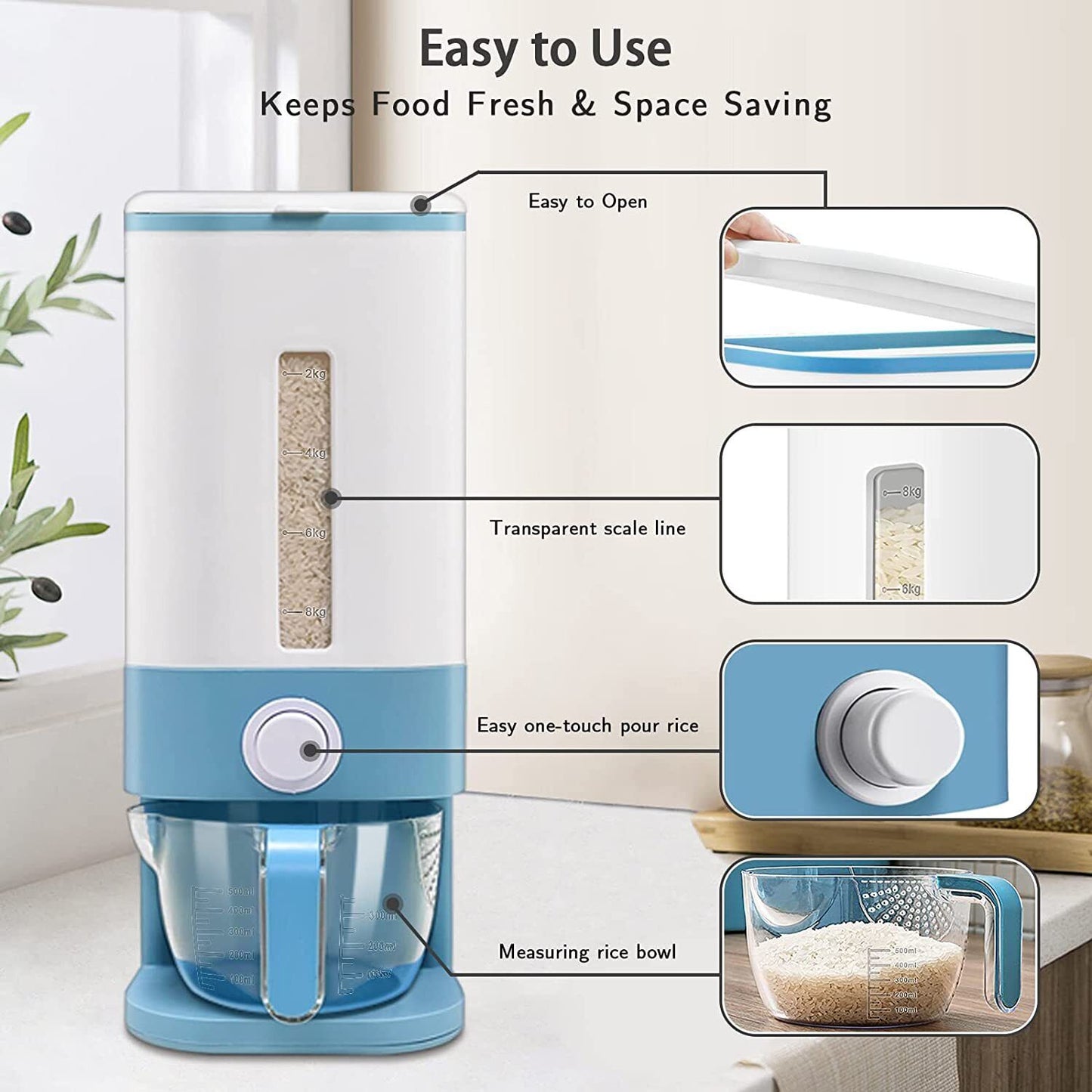 Auto Plastic Dry Food Storage Container Airtight Cereal Rice Lid Box Dispenser