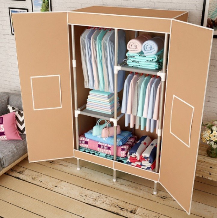 Strong 19mm Tube Wardrobe 86x45x170cm Two Door in Grey Portable