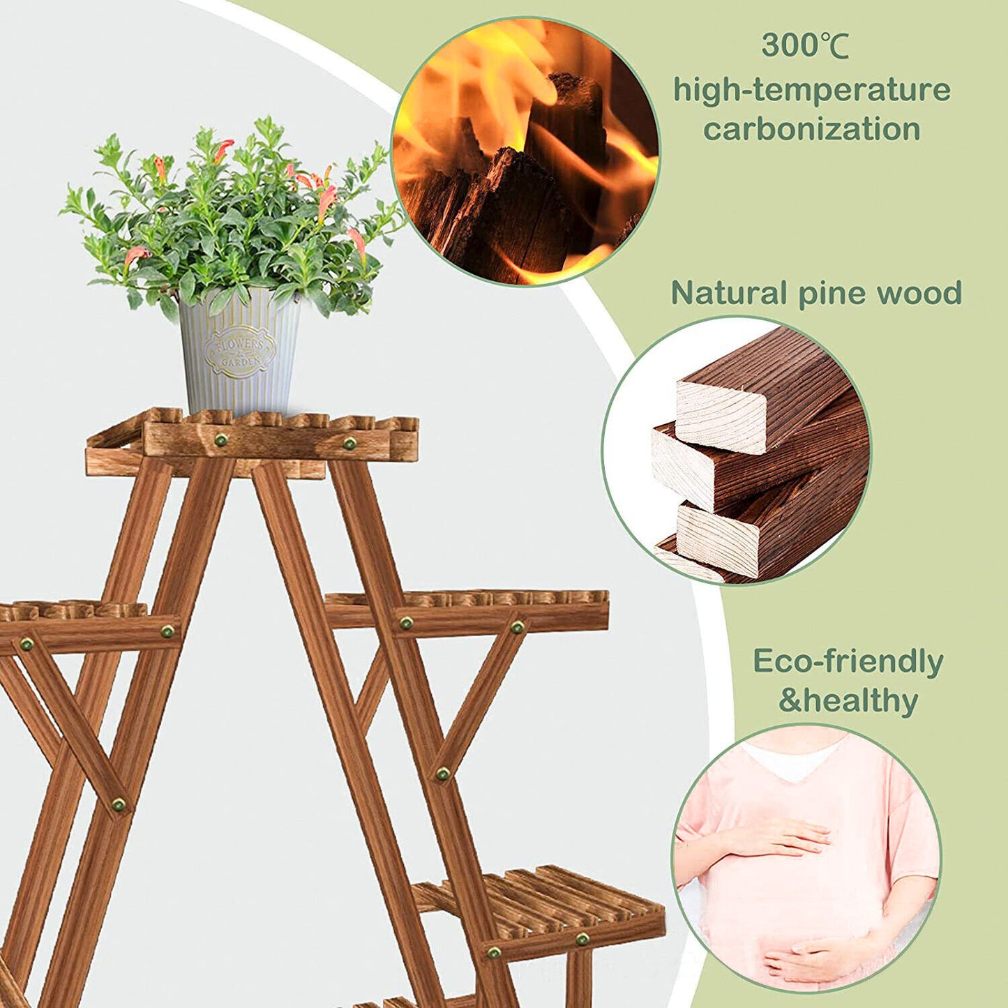 Heavy Duty Pine Wood Plant Stand Triangle In-Outdoor Flower Succulent Pots Shelf