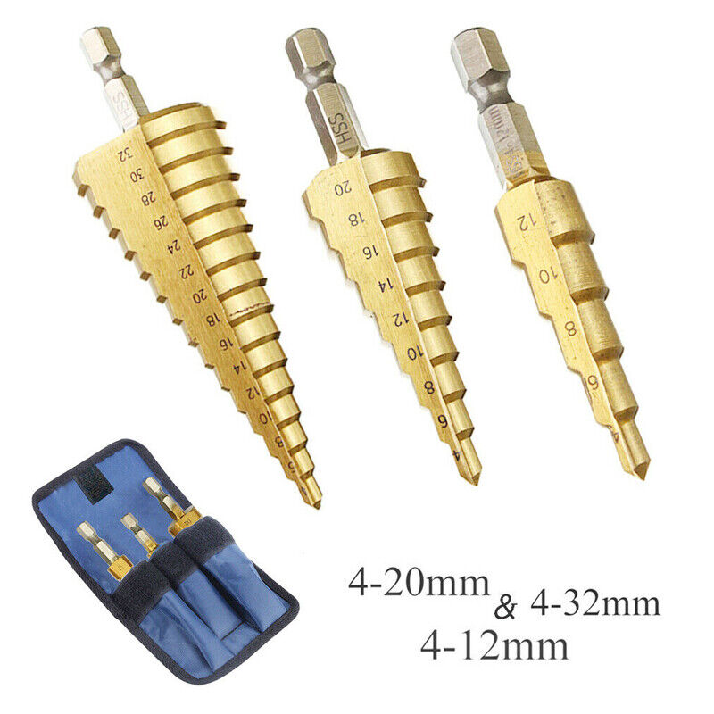 3Pcs Large HSS Speed Steel Step Cone Drill Titanium Bit Set Hole Cutter BIT