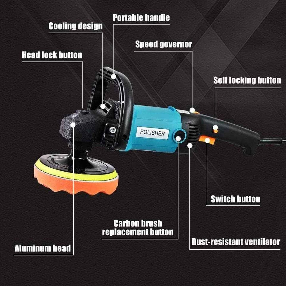 NEW Polisher Car Buffer Pad Electric Machine Tool Kit 6 Speed 1600W 240V 180mm 150mm