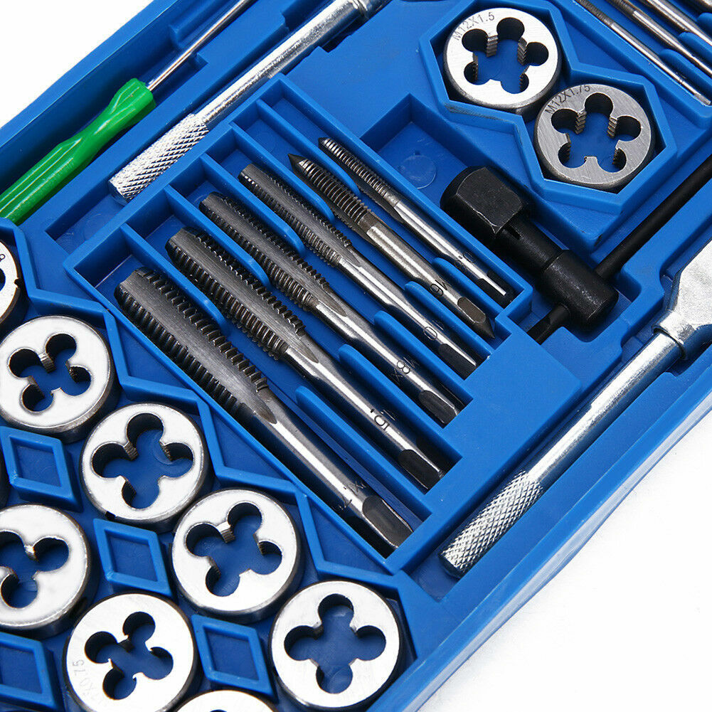 40PCS TAP & DIE SET HARDENED METRIC Screw Thread Taper Drill Tool Kit Blue NEW