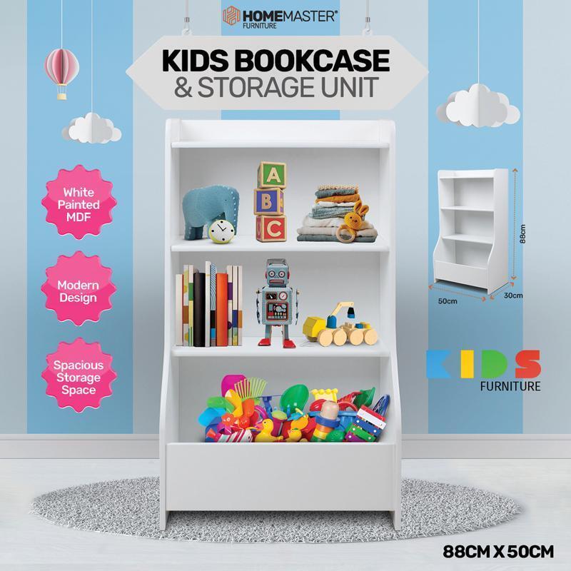 NEW Kids White Bookcase & Storage Spacious Stylish Shelving 88 x 50cm Au