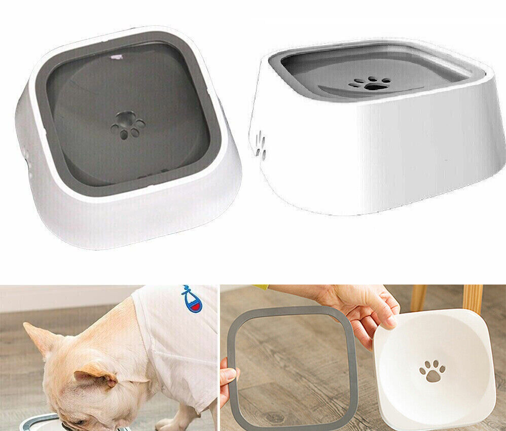 1.5L Pet Dog Cat Water Bowl No Spill Slow Feeder Dispenser Dust Free Non-Skip