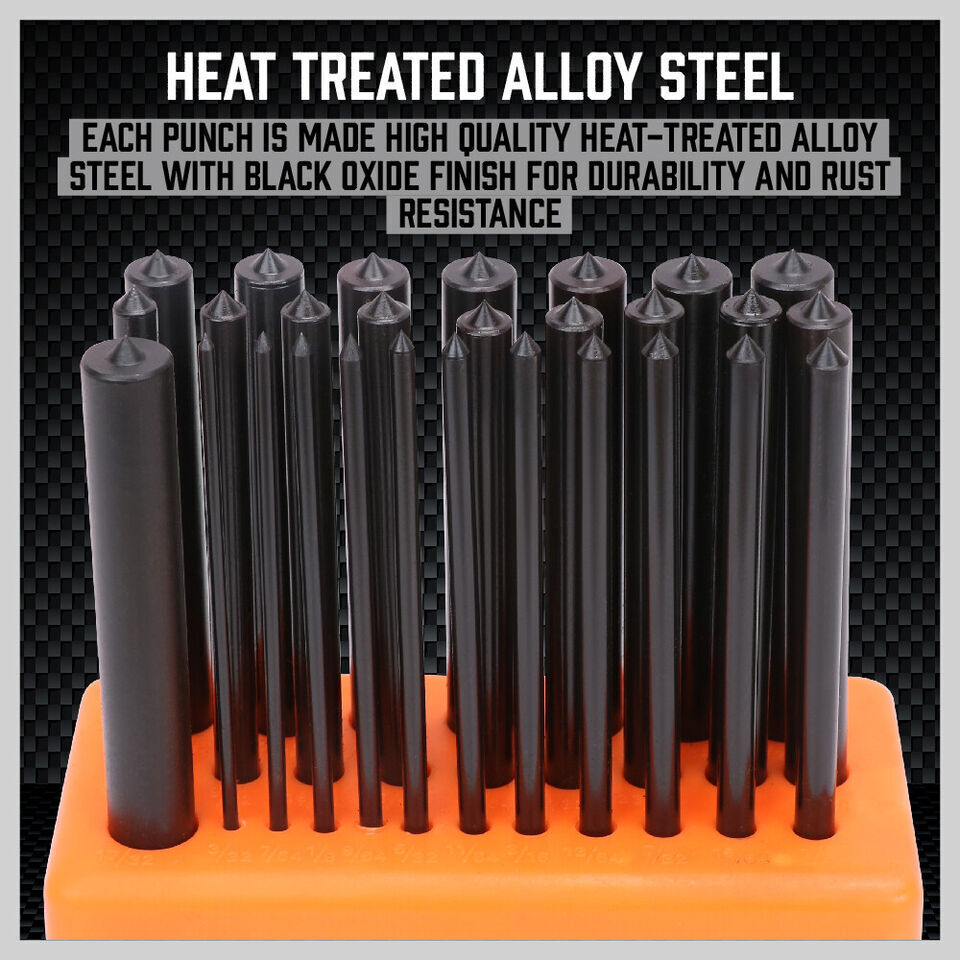 28pc Center Punch Transfer Punch Set Steel Machinist Thread Tool Kit 3/32"-1/2"