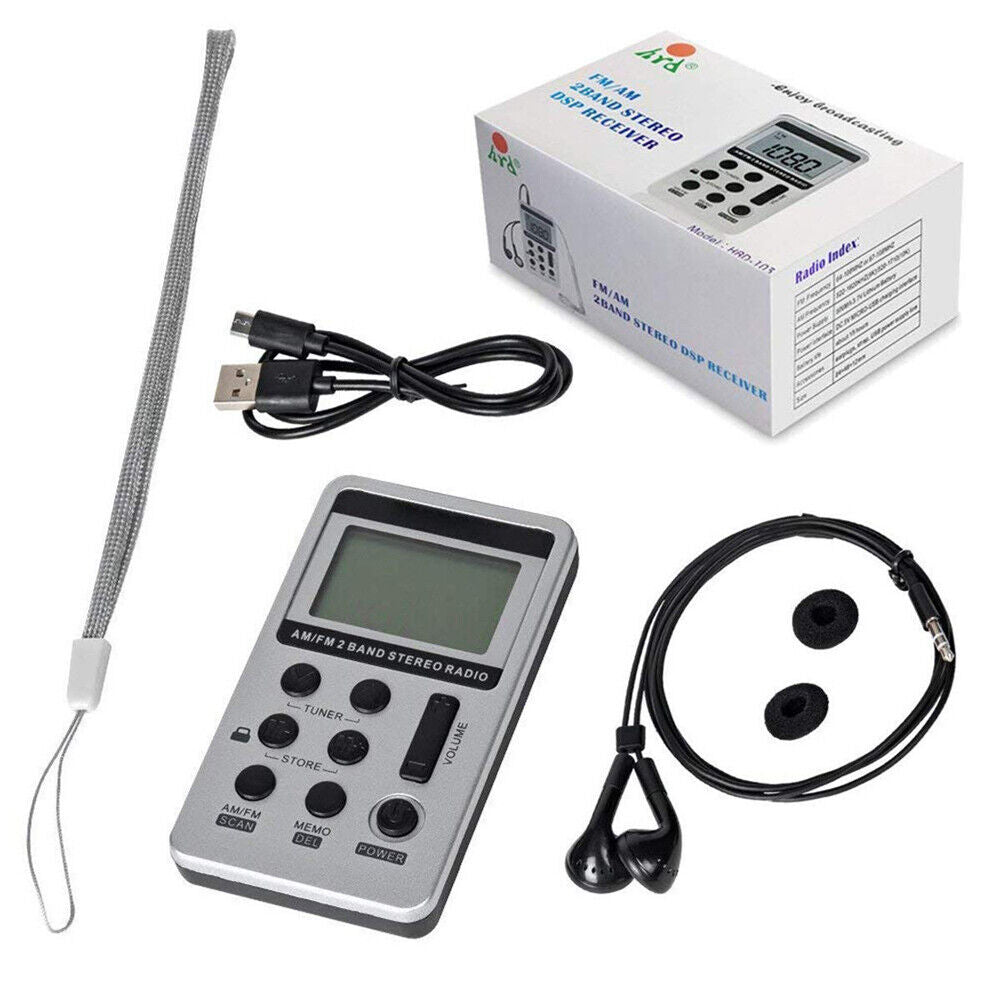 FM/AM Mini Radio Pocket Receiver Portable Digital LCD Stereo Earphone Set USB AU