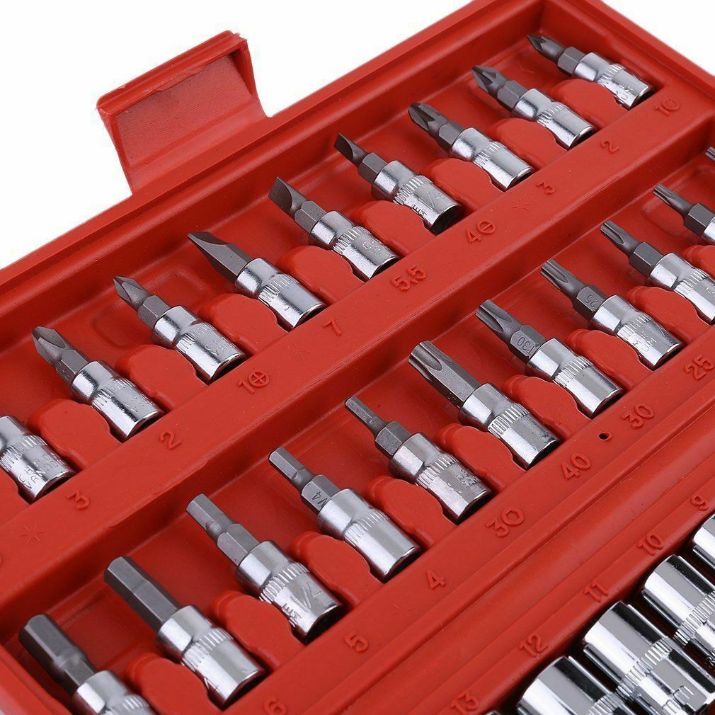 46pcs Socket Wrench Set CRV 1/4" Drive Metric Flexiable Extension Bar Truck Case