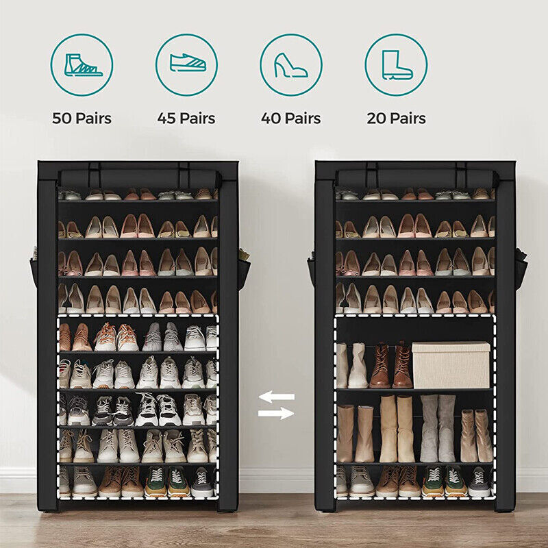 Portable 10 Tier Shoe Rack Storage Cabinet Organiser Wardrobe Cover