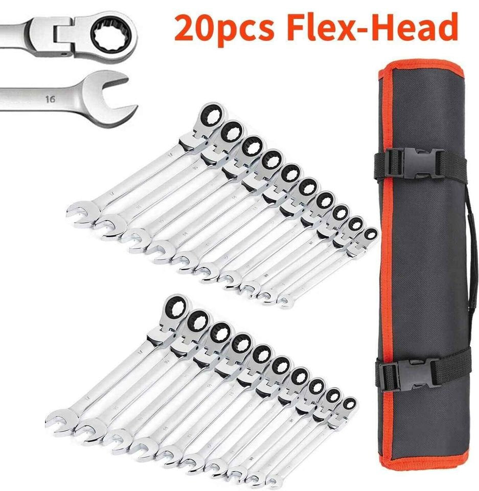 20-Piece SAE and Metric Ratcheting Combination Wrench Set