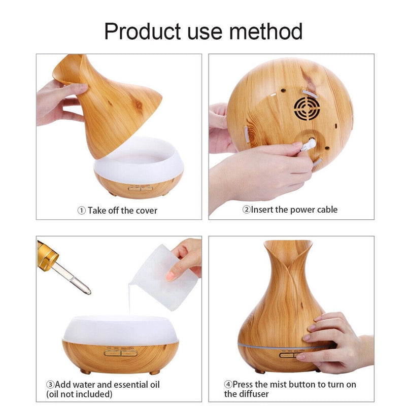 Aroma Aromatherapy Diffuser LED Essential Oil Ultrasonic Light wood