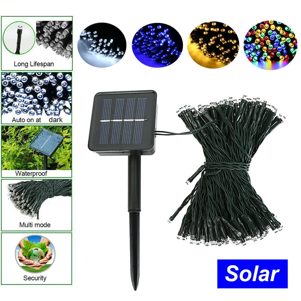 100/200/500 LED Solar Fairy String Lights Outdoor Garden Christmas Party Decor