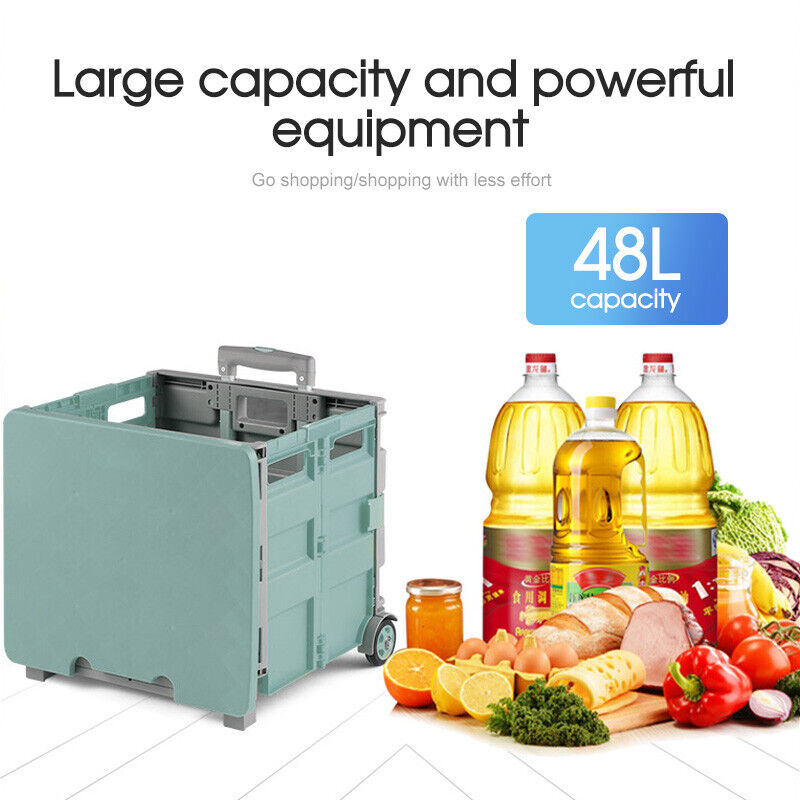 Shopping Trolley Cart Foldable Camping Cart Grocery Basket 360° Wheels with Lid