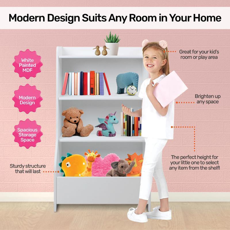 NEW Kids White Bookcase & Storage Spacious Stylish Shelving 88 x 50cm Au