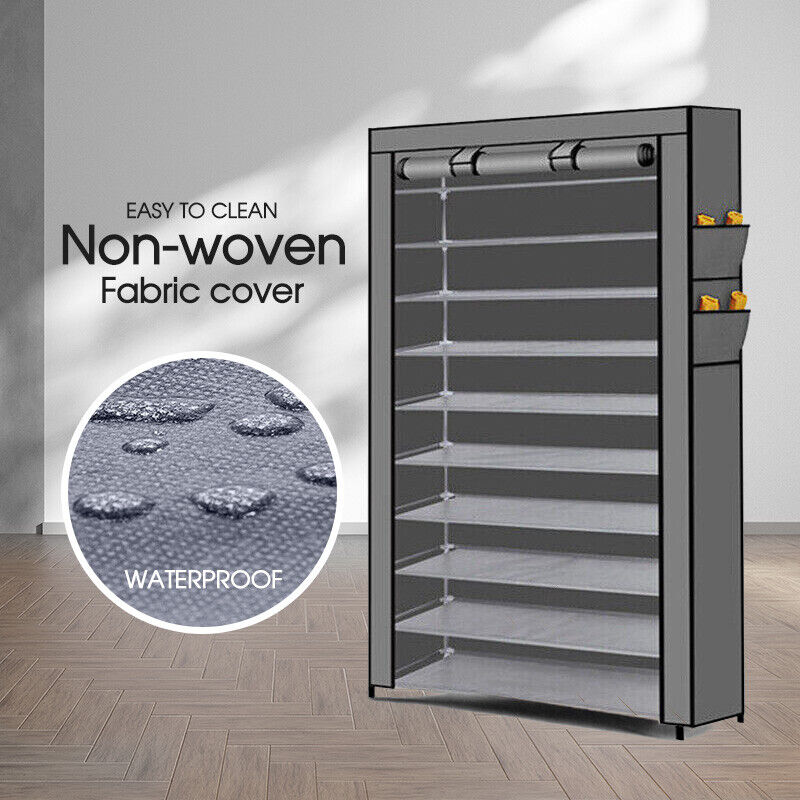 Portable 10 Tier Shoe Rack Storage Cabinet Organiser Wardrobe Cover