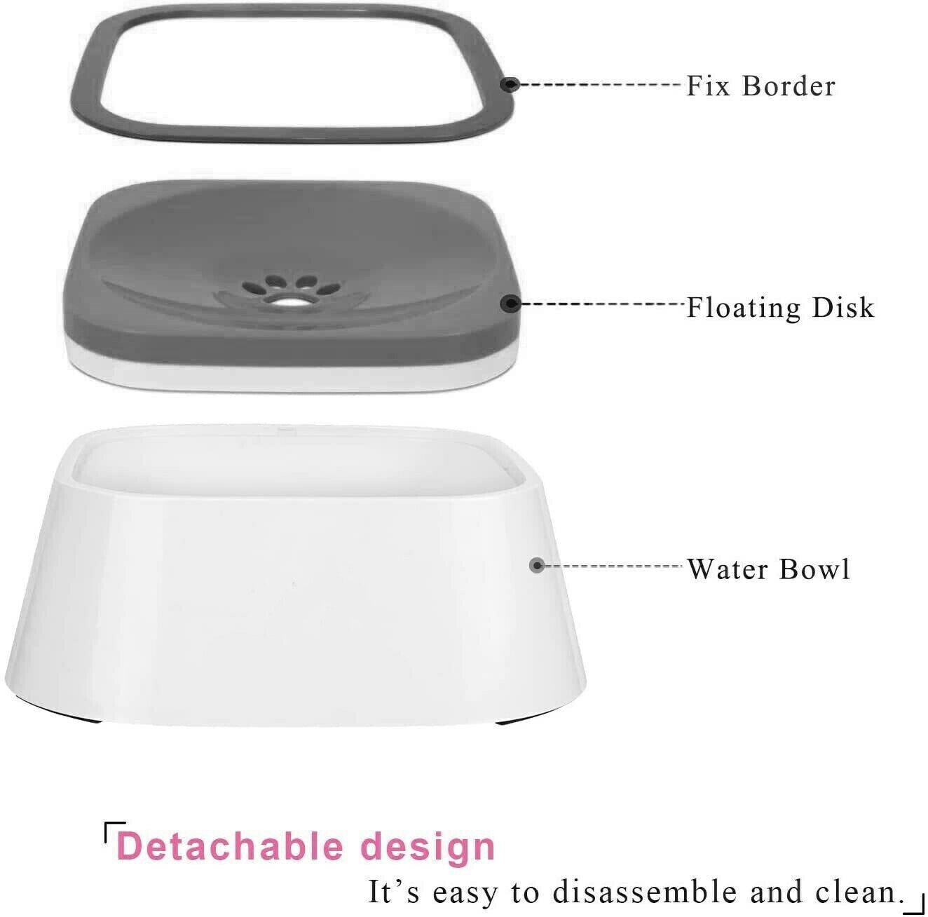 1.5L Pet Dog Cat Water Bowl No Spill Slow Feeder Dispenser Dust Free Non-Skip
