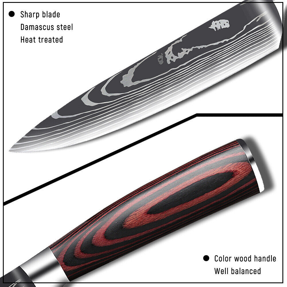 8 PCS Kitchen Knives Set Stainless Steel Japanese Damascus Pattern Chef Knife