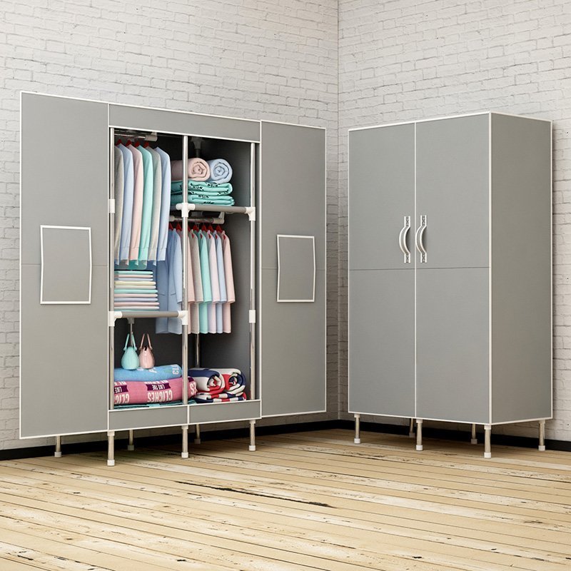 Strong 19mm Tube Wardrobe 86x45x170cm Two Door in Grey Portable