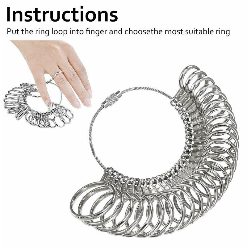 Silver Ring Sizer Size Gauge Tool Set Finger Measuring Stick Metal Ring Mandrel