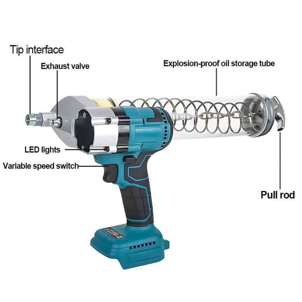 Brushless Electric Caterpillar Grease Gun 600cc Cartridges 12000PSI 18V With 2 Batteries