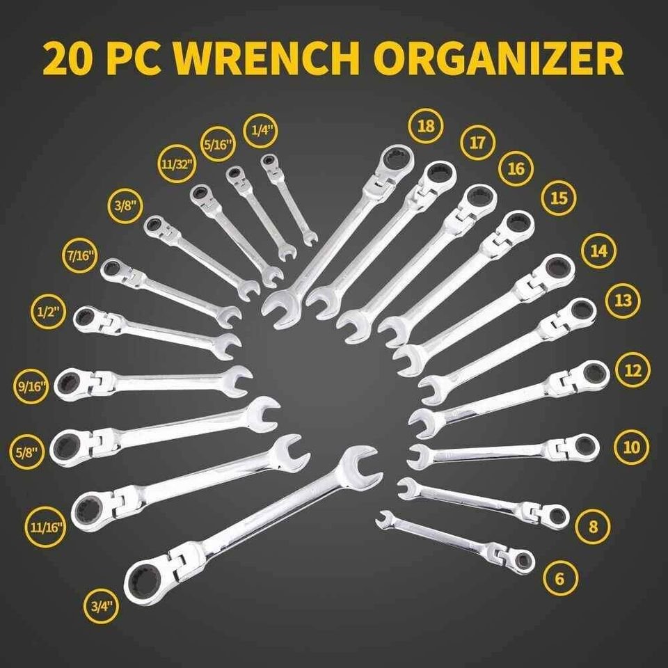 20-Piece SAE and Metric Ratcheting Combination Wrench Set