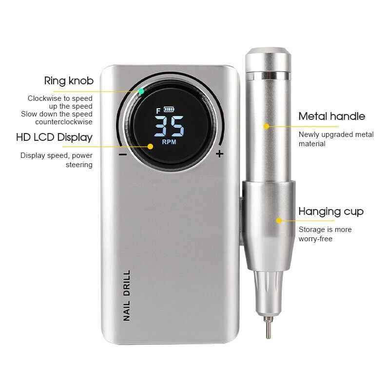 Portable Nail Drill Machine Rechargeable E File Fits Manicure Pedicure