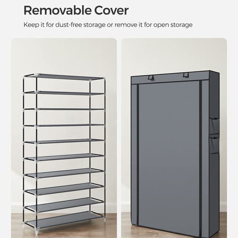 Portable 10 Tier Shoe Rack Storage Cabinet Organiser Wardrobe Cover