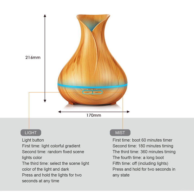 Aroma Aromatherapy Diffuser LED Essential Oil Ultrasonic Light wood