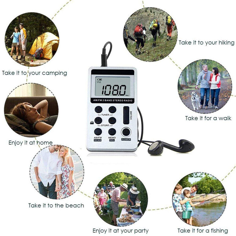 FM/AM Mini Radio Pocket Receiver Portable Digital LCD Stereo Earphone Set USB AU